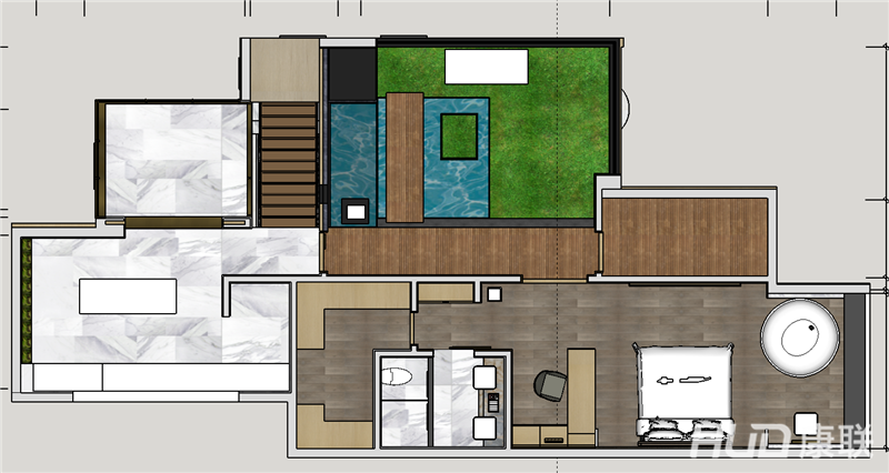 二沙岛别墅空间设计二楼平面彩图